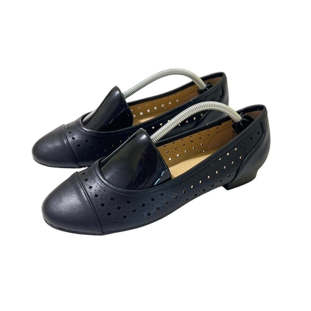 Comfort View Ladies Black Flat Dress Shoes Size 9M Laser Cut Holes - New No Box